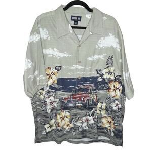 Keeler Bay Men’s Size Large Vintage Camp Shirt Hawaiian Surf Board Woodie Wagon
